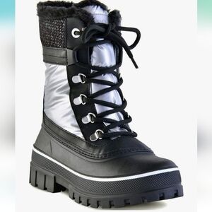 STORM BY COUGAR Black/Silver Winter Boots With Faux Fur. Size 6 NWT